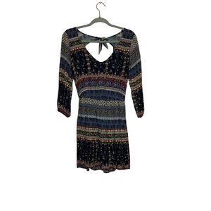 Hollister Blue Boho Mini Dress Long Sleeve Keyhole Back Size Small